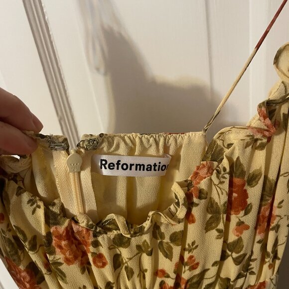Reformation Embry Midi Dress yellow floral Varenna Spaghetti strap Petite 2 XS - Picture 5 of 5